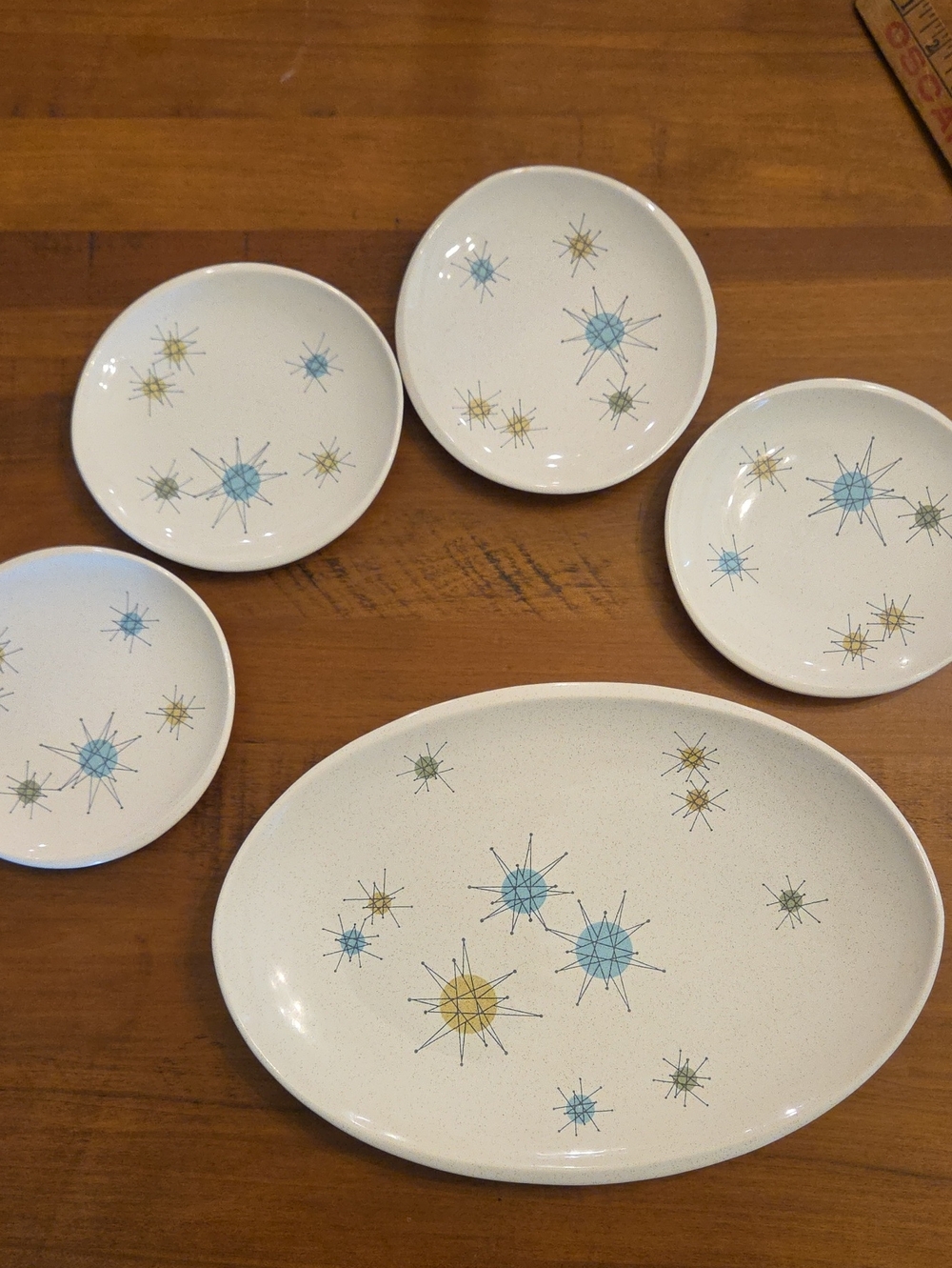 Franciscan White Dinnerware Set with Blue and Gold Starburst Motif